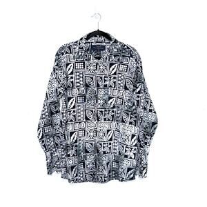 Pete Huntington Long Sleeve Button Up Black Batik XL | Cotton Vacation Beach